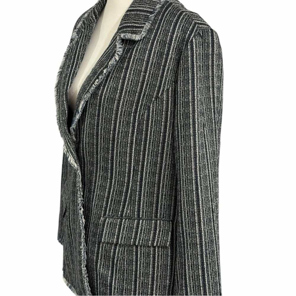 Chico's Navy & White Striped Fringe Trim Blazer sz 3 EUC